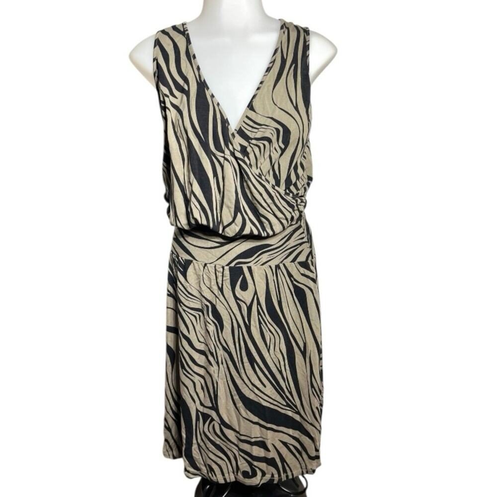 Vintage XS Athleta Faux Wrap Front Zebra Print Dress black grey